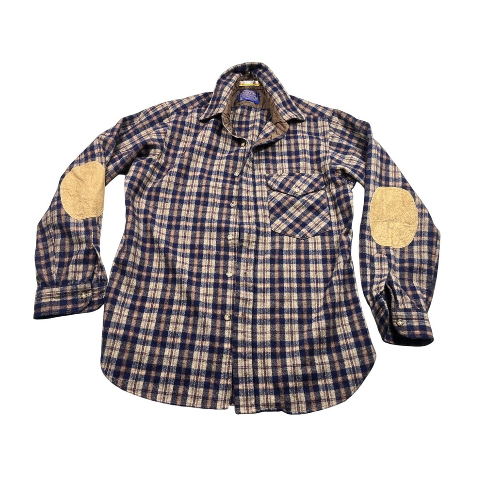 Pendleton LOBO Mens M Wool Plaid Shirt Jacket USA Suede Elbow Patches Vintage